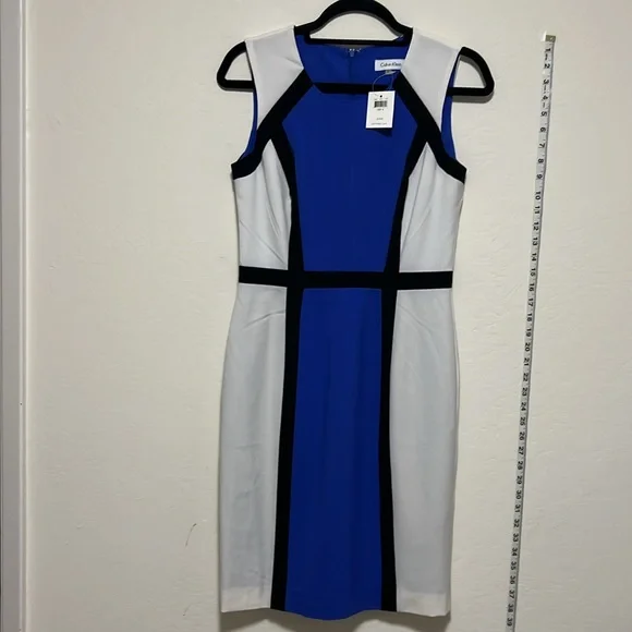 calvin klein blue scuba dress Calvin Klein Women's Sleeveless Scuba Starburst Sheath Dress, Blue Multi, 2 at Amazon Women's Clothing store